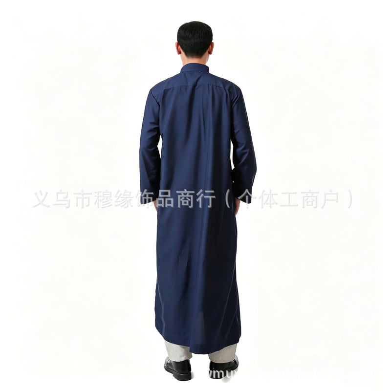 Men's Solid Long Robe with Stand Collar – Half-Zip Front, Pockets, Loose Fit – Casual  Wear - Image 4
