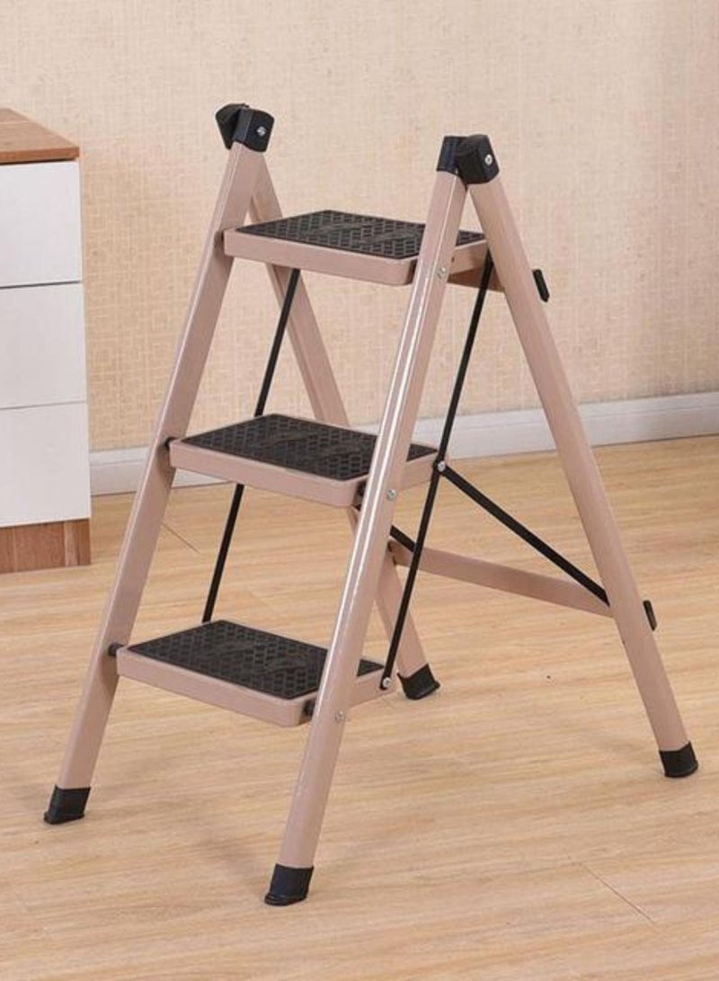 Multi-purpose 3-step metal ladder for home with wide, sturdy folding foot