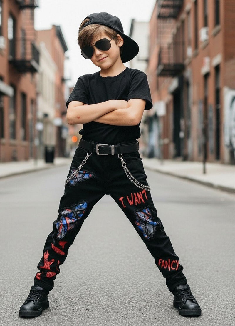 HUNGSON Boy's Skinny Fit Ripped Destroyed Distressed Stretch Slim Jeans Pants - Image 2