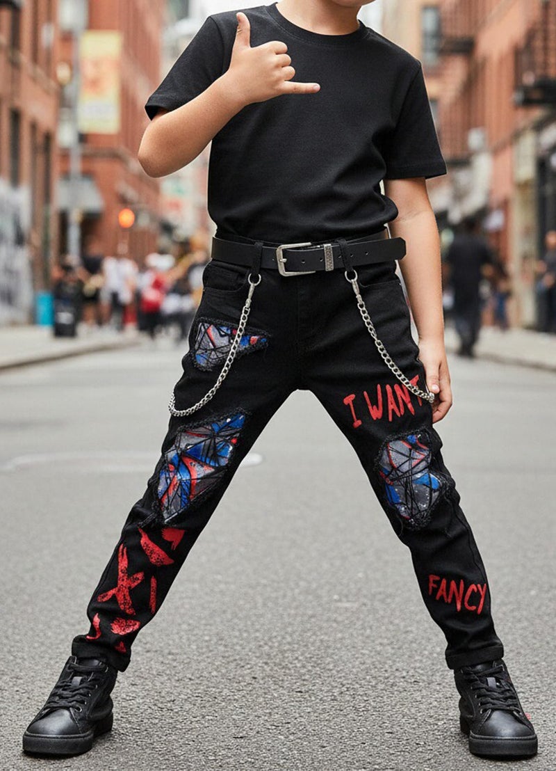 HUNGSON Boy's Skinny Fit Ripped Destroyed Distressed Stretch Slim Jeans Pants - Image 3