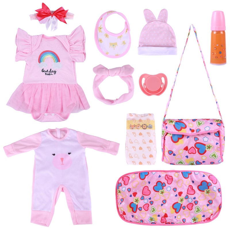BABESIDE 11 PCS Reborn Baby Doll Clothes and Playset for 1722 Inch Baby Doll Girl Outfits Accessories with Nursing Pad and Storage Bag Pink - Image 3