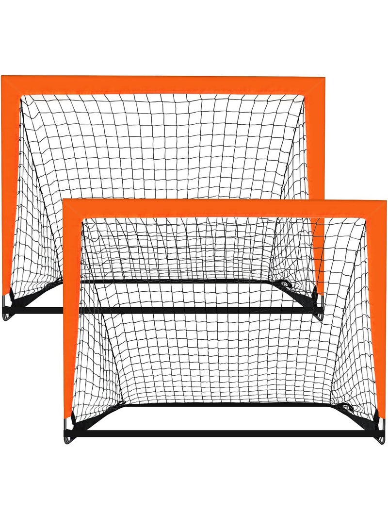 Uwals 2 Pack Portable Soccer Goals with Carry Bag for Backyard, Indoor and Outdoor Pop Up Football Goals for Toddler Youth Adults-Orange  - Image 1