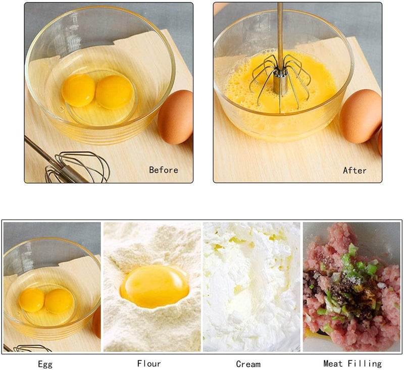 Mockery Egg Beater Stainless Steel Semi-automatic Whisk Handhold Push Egg Beater Manual Egg Blender Egg Whisk for Kitchen Baking Egg Whiskers for Home Cake Shops Egg Hand Paste Automatic Held Beaters - Image 4