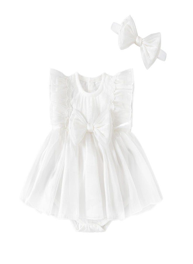 oweve Baby Girl Summer Clothes Infant Tulle Romper Skirt Sleeveless Bodysuit One Piece Romper + Headband 2pcs set 0-12M - Image 1