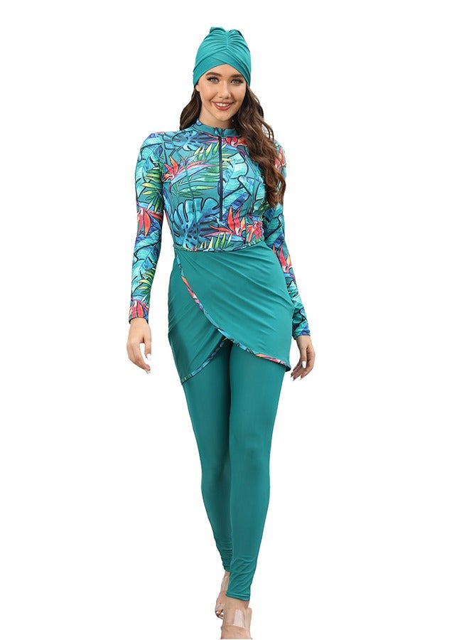 JiuAn Muslim Swimsuits for Women Long Sleeve Built-in Bra Swimming Tops + Swimming Pants + Hijab Burkini Full Cover Swimwear - Image 1