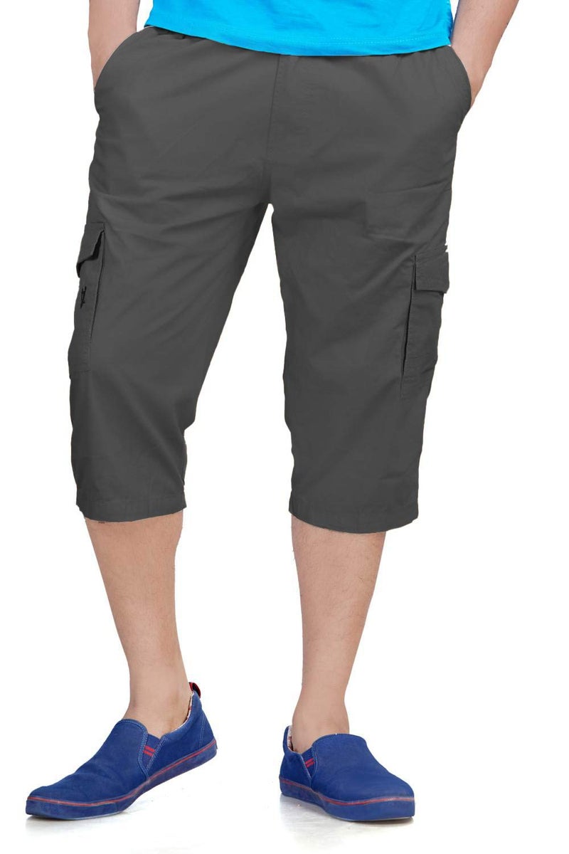 0-DEGREE Men's Regular Fit Three Quarter Shorts Dark Grey 34 Inch Waist - Image 1