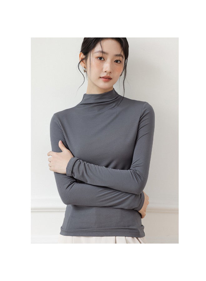 MEIBIAO Women'S Base Layer Shirt, High-End Feel, Can Be Worn Alone, Spring And Autumn Stylish And Unique Top, Knitted Modal Long Sleeve, Semi-High Neck - Image 5