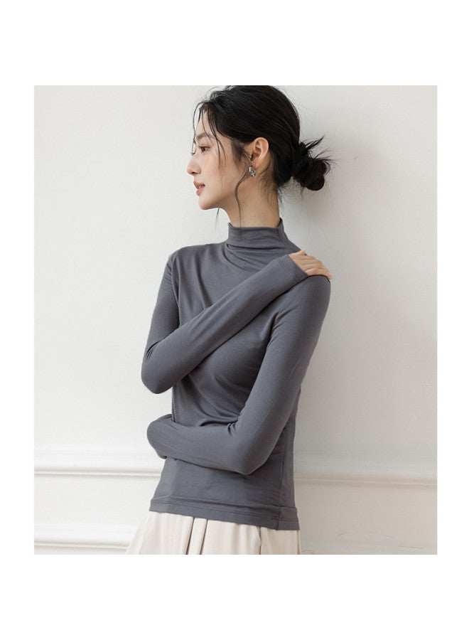 MEIBIAO Women'S Base Layer Shirt, High-End Feel, Can Be Worn Alone, Spring And Autumn Stylish And Unique Top, Knitted Modal Long Sleeve, Semi-High Neck - Image 3