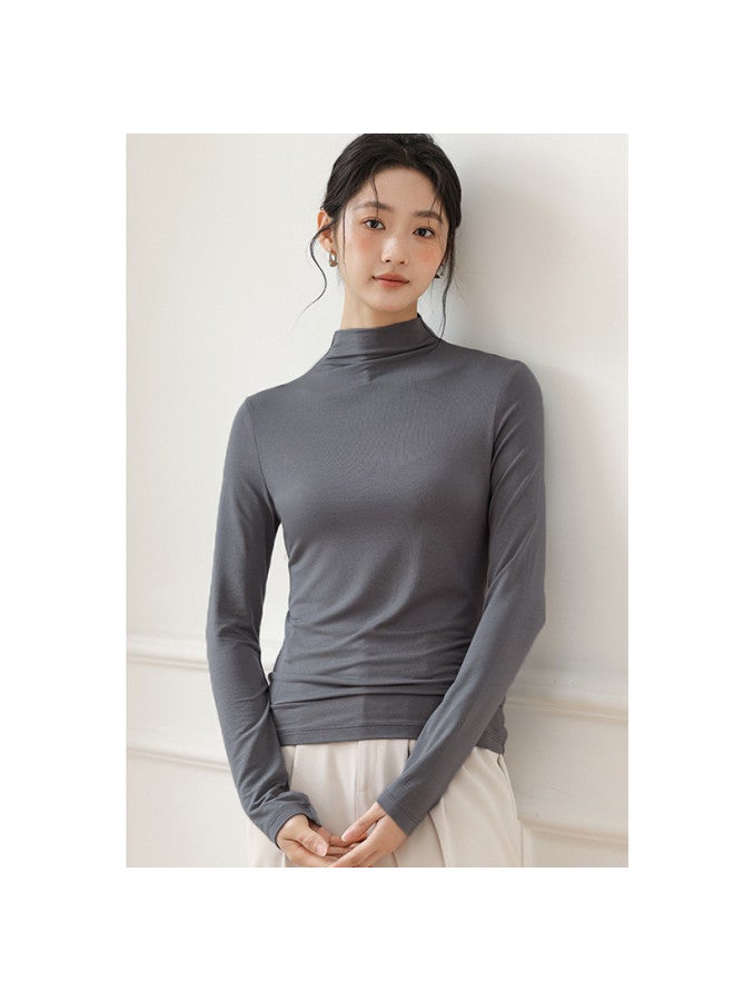 MEIBIAO Women'S Base Layer Shirt, High-End Feel, Can Be Worn Alone, Spring And Autumn Stylish And Unique Top, Knitted Modal Long Sleeve, Semi-High Neck - Image 4