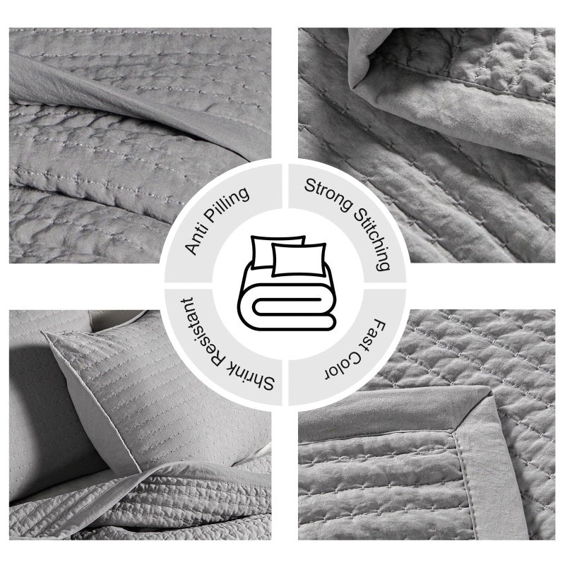 DAWNDIOR Max Oversized California King Quilt Set â€“ 112"x106"Soft Washed Lightweight Bedspread,Multi-Lock Quilting,Minimalist Nordic Bedding, Spring & Summer Quilt Set (1 Quilt + 2 Pillow Shams), Grey - Image 5