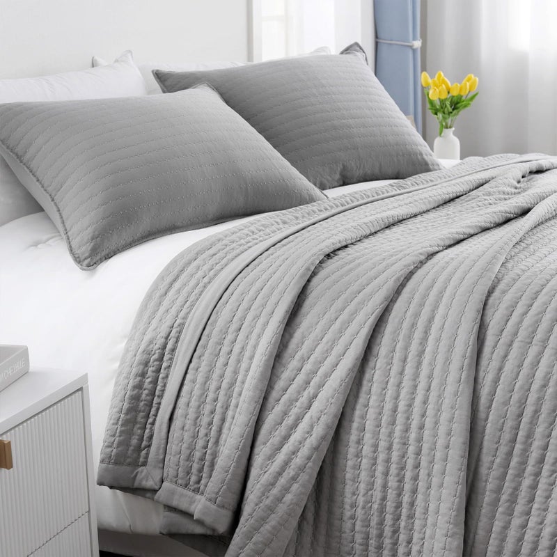 DAWNDIOR Max Oversized California King Quilt Set â€“ 112"x106"Soft Washed Lightweight Bedspread,Multi-Lock Quilting,Minimalist Nordic Bedding, Spring & Summer Quilt Set (1 Quilt + 2 Pillow Shams), Grey - Image 1