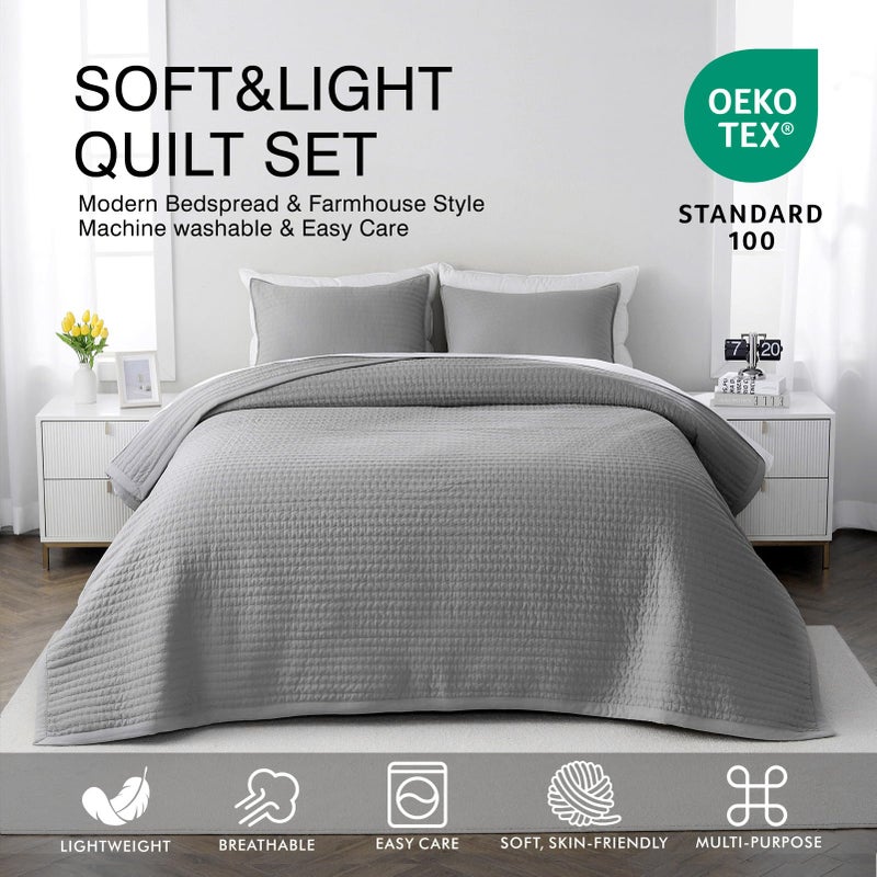 DAWNDIOR Max Oversized California King Quilt Set â€“ 112"x106"Soft Washed Lightweight Bedspread,Multi-Lock Quilting,Minimalist Nordic Bedding, Spring & Summer Quilt Set (1 Quilt + 2 Pillow Shams), Grey - Image 2