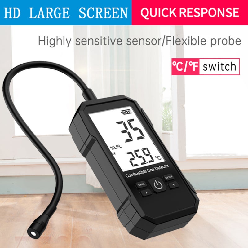 Combustible Gases Leak Detector: Compact Fallproof ABS Body - High Precise Fast Response Sensors - Extended 260mm Flexible Probe for Combustible Gas Leak Detection with Backlit LCD Display - Image 2