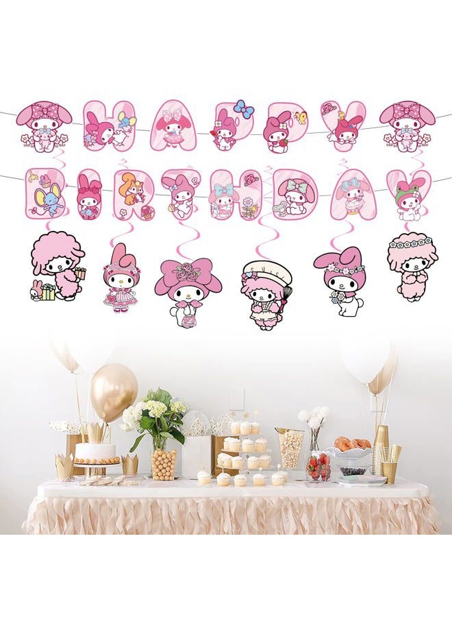 MUSNOW 13pcs melody party supplies,12pcs Melod Hanging Swirls and 1 Happy Birthday Banner for Melod party decoration - Image 4