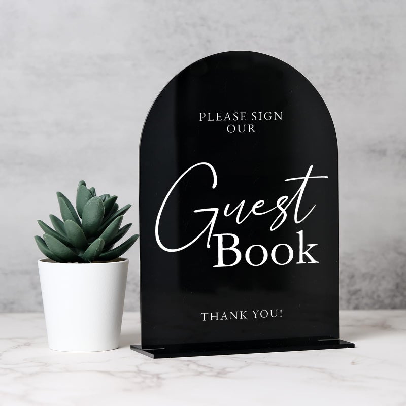 JINMURY Set Of 3 Black Arch Acrylic Signs And Stands  5 In X 7 In  1/8 In Thick | Reception Signs For Wedding: Guest Book  Favors And More - Image 4
