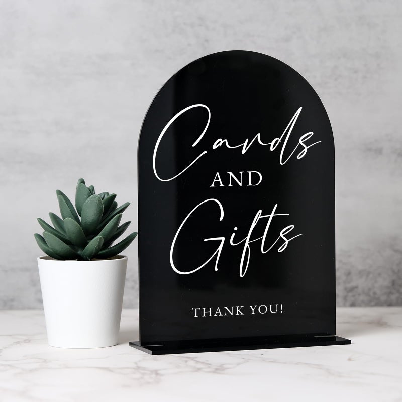 JINMURY Set Of 3 Black Arch Acrylic Signs And Stands  5 In X 7 In  1/8 In Thick | Reception Signs For Wedding: Guest Book  Favors And More - Image 3