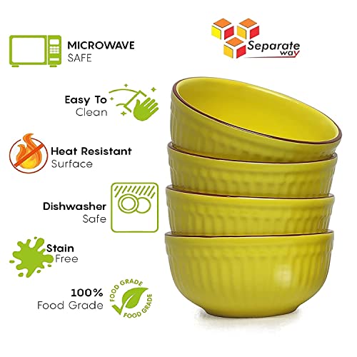 SEPARATE WAY Ceramic Soup Bowls, Cereal Bowl, Dishwasher & Microwave Safe/Serving Bowls for Kitchen, Ideal for Self Use Or Gift for Friends, Anniversary, Birthday (Yellow, Set of 4) - Image 3