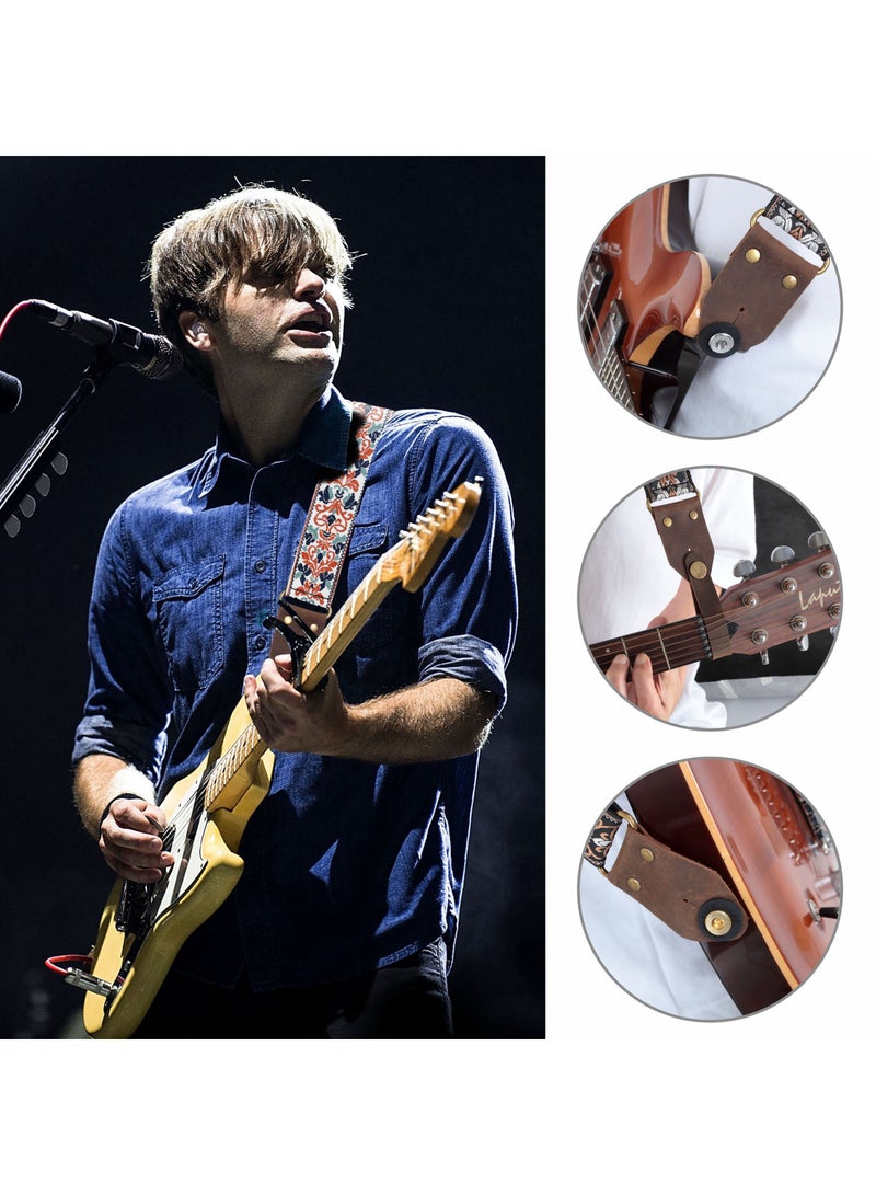 SOLARAE Guitar Strap, Jacquard Embroidery Cotton Guitar Straps with Crazy Horse Leather Ends for Bass, Electric & Acoustic, Best Gifts for Kids, Guitarists(Golden Jacquard) - Image 4