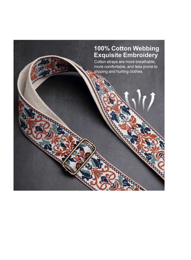 SOLARAE Guitar Strap, Jacquard Embroidery Cotton Guitar Straps with Crazy Horse Leather Ends for Bass, Electric & Acoustic, Best Gifts for Kids, Guitarists(Golden Jacquard) - Image 2