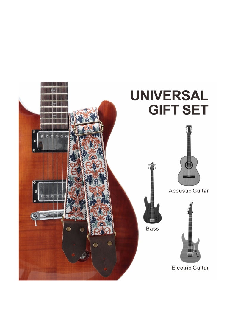 SOLARAE Guitar Strap, Jacquard Embroidery Cotton Guitar Straps with Crazy Horse Leather Ends for Bass, Electric & Acoustic, Best Gifts for Kids, Guitarists(Golden Jacquard) - Image 3