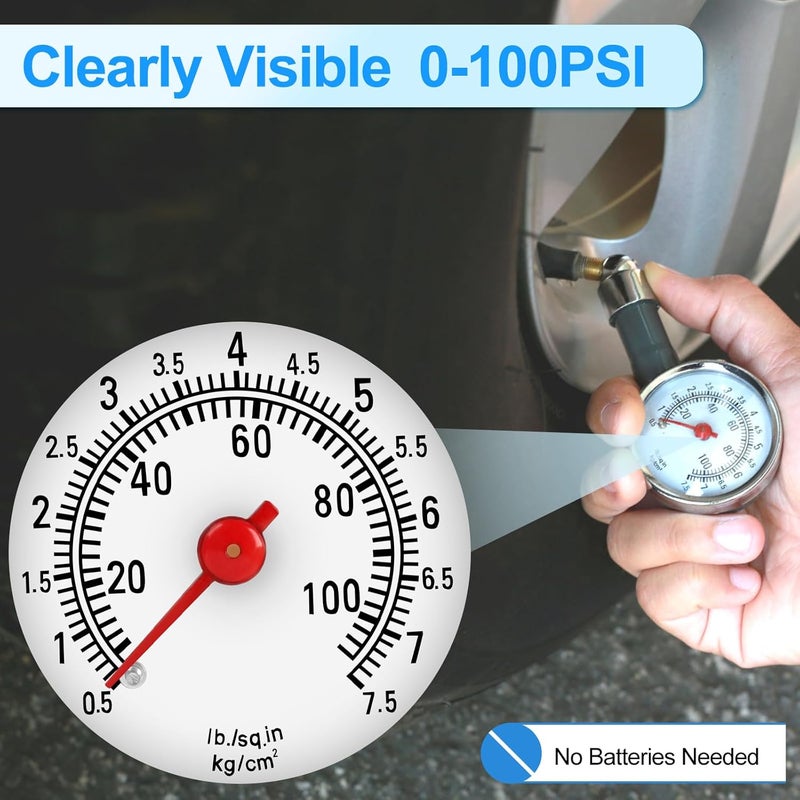 Guirnd Tire Pressure Gauge for Cars (0-100 Psi), Mechanical Tire Gauges for Tire Pressure, Tire Pressure Gauge Heavy Duty, Tire Air Gauge for Motorcycles, Trucks, Bicycles - Image 4