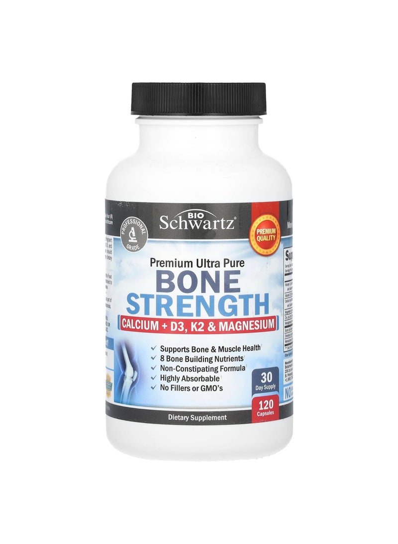 Premium Ultra Pure Bone Strength, Calcium + D3, K2 & Magnesium, 120 Capsules