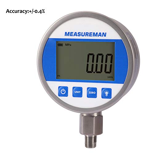 MEASUREMAN 4" dial, High Precision Hydraulic Industrial Digital Pressure Gauge 0-10000psi/bar, 1/4" NPT Lower, Stainless Steel Case and Connection, 0.4%,Battery and Micro USB Powered, with LED Light - Image 2