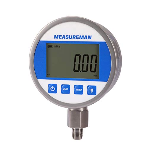 MEASUREMAN 4" dial, High Precision Hydraulic Industrial Digital Pressure Gauge 0-10000psi/bar, 1/4" NPT Lower, Stainless Steel Case and Connection, 0.4%,Battery and Micro USB Powered, with LED Light - Image 1