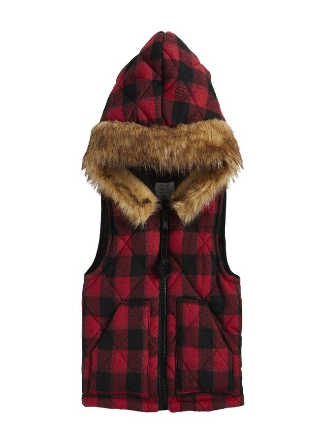 Mud Pie Baby Girls Hooded Vest, Buffalo Check Red, 12-18 Months - Image 1