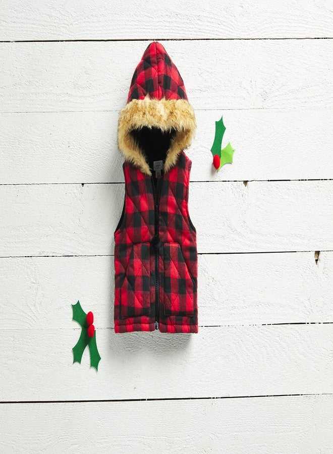 Mud Pie Baby Girls Hooded Vest, Buffalo Check Red, 12-18 Months - Image 5