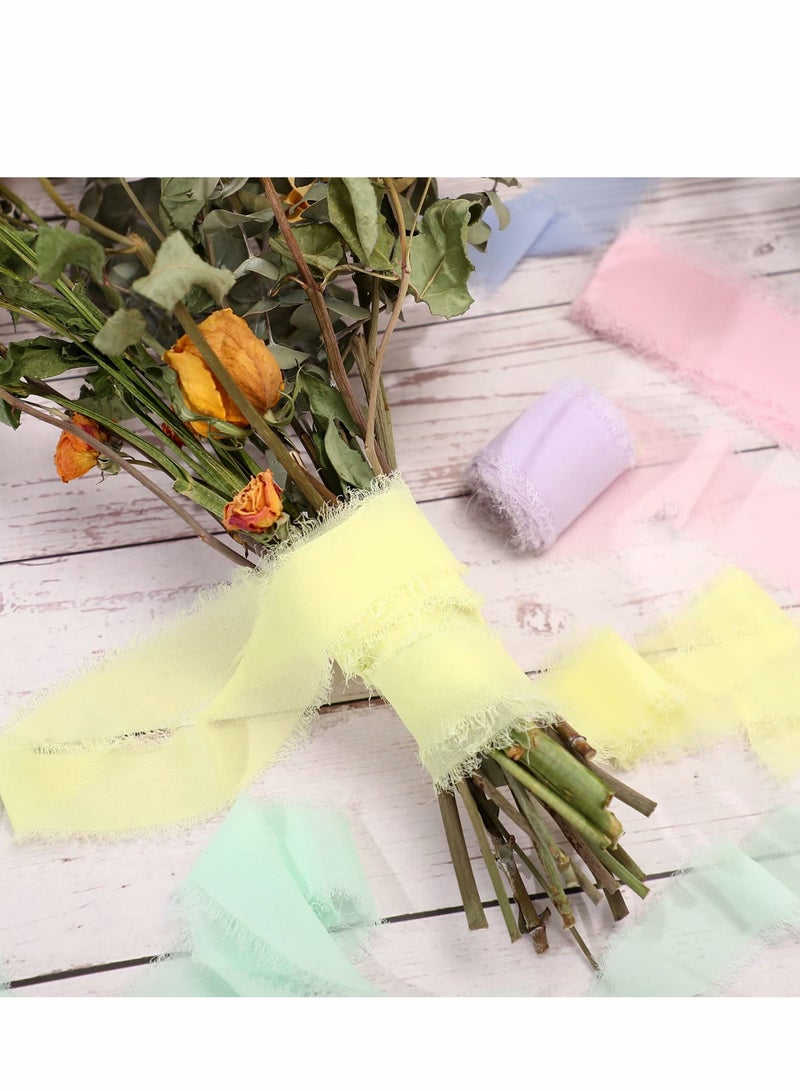 Excefore Handmade Fringe Chiffon Ribbon, 6 Rolls 3.8cm x 5 Yard(4.5m) Silk-Like Ribbon Colorful Rustic Set for Wedding Invitations, Bridal Bouquets, Gifts Wrapping, DIY Crafts(Macarons Color Set) - Image 5