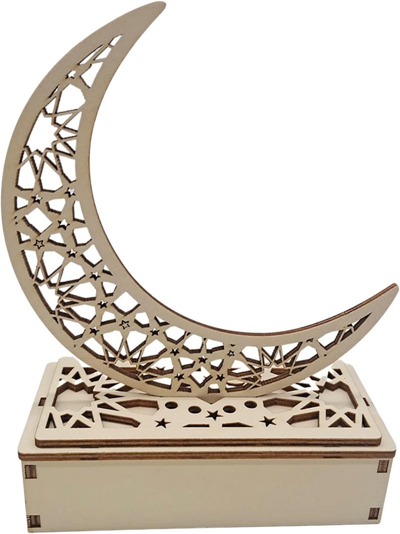 klarako Eid Mubarak Wooden Ornament Moon Star Shape Wooden Tabletop Ornament Happy Eid Mubarak Hollow Ornament for Ramadan Mubarak Eid Decorations (B) - Image 1