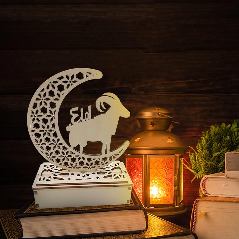 klarako Eid Mubarak Wooden Ornament Moon Star Shape Wooden Tabletop Ornament Happy Eid Mubarak Hollow Ornament for Ramadan Mubarak Eid Decorations (B) - Image 3