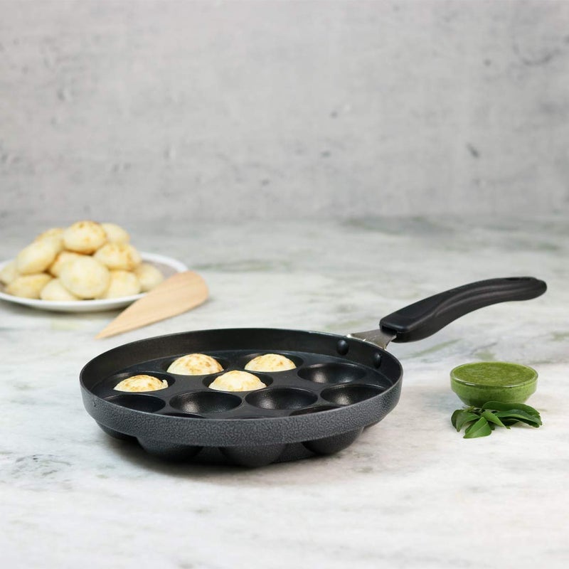 Wonderchef NonStick Appa Kara Cookware with 12 cavities Appam PatraPaniyarakkal Paniyaram Appam Pan Pan Cake Maker Ponganal Maker Kuzhi Paniyaram Paddu Tawa Cool Touch Bakelite Handle Pure Grade Aluminium PFOA Free 1 Year Warranty Black - Image 5