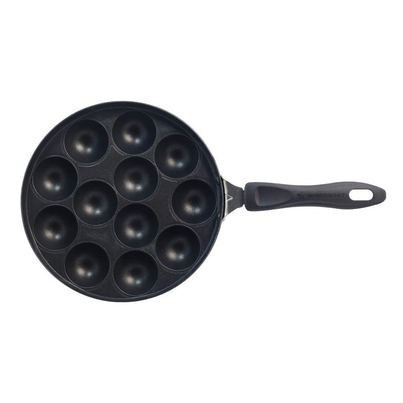 Wonderchef NonStick Appa Kara Cookware with 12 cavities Appam PatraPaniyarakkal Paniyaram Appam Pan Pan Cake Maker Ponganal Maker Kuzhi Paniyaram Paddu Tawa Cool Touch Bakelite Handle Pure Grade Aluminium PFOA Free 1 Year Warranty Black - Image 4