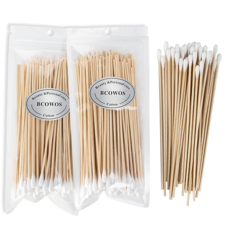 6 Long Cotton Swabs 200PCS  Cotton Swabs with Wooden Sticks  Long Swabs for Gun Cleaning Ear Cleaning Pets Care Makeup