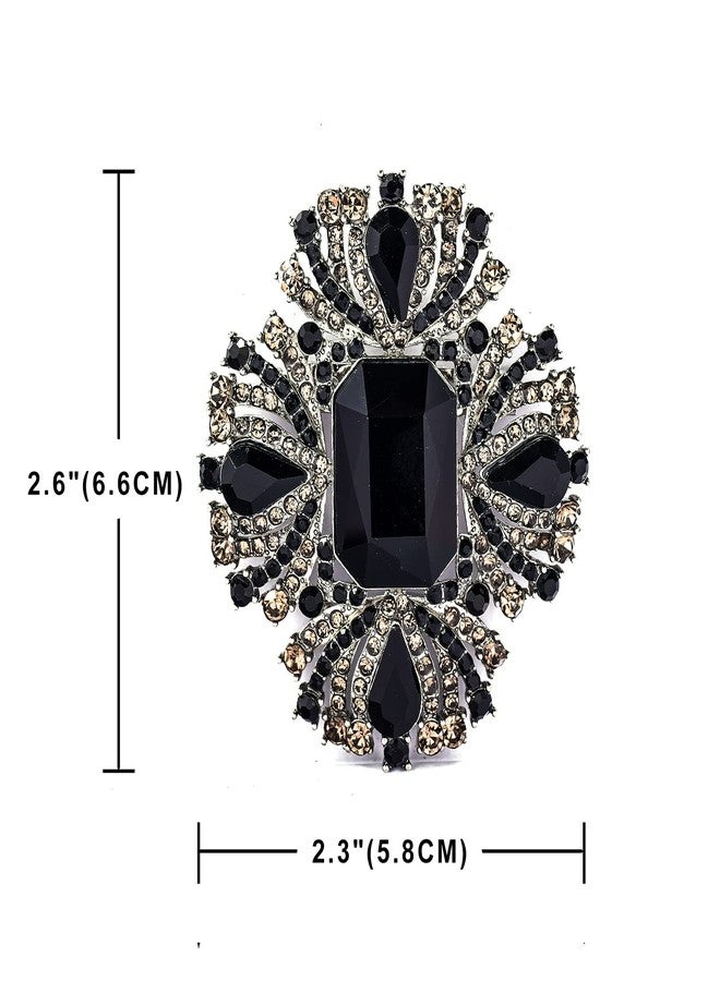 YOQUCOL Vintage Black Austrian Crystal Rhinestone Cross Flowers Shaped Brooch Pin Elegant Jewelry for Women - Image 2