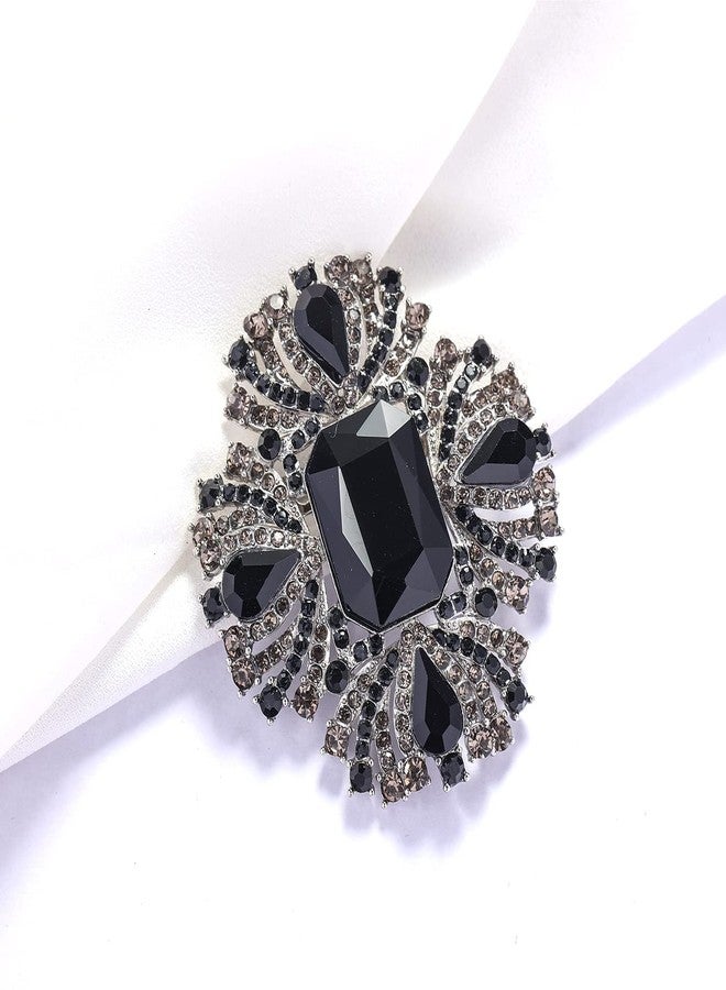 YOQUCOL Vintage Black Austrian Crystal Rhinestone Cross Flowers Shaped Brooch Pin Elegant Jewelry for Women - Image 4