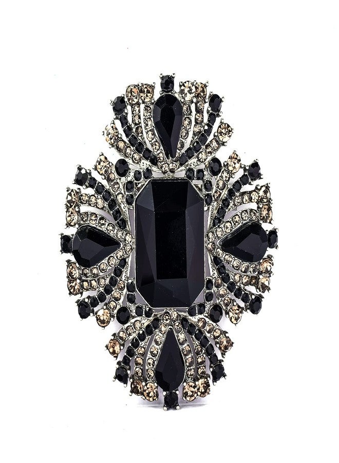 YOQUCOL Vintage Black Austrian Crystal Rhinestone Cross Flowers Shaped Brooch Pin Elegant Jewelry for Women - Image 1