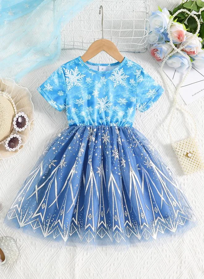 تايك تو Girls Mesh Tulle Snowflake Print Dress