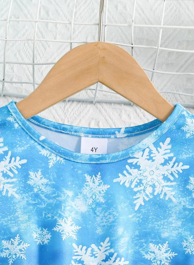 تايك تو Girls Mesh Tulle Snowflake Print Dress