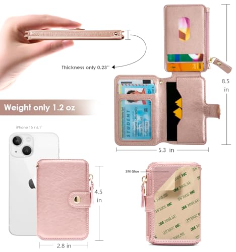M-Plateau Foldable Phone Wallet，iPhone Card Holder Stick On with Flexible Zipper Coin Purse Multifunctional Kickstand Design, Fits 6.1 and Above Leather or Smooth Surface Phone case - Image 3