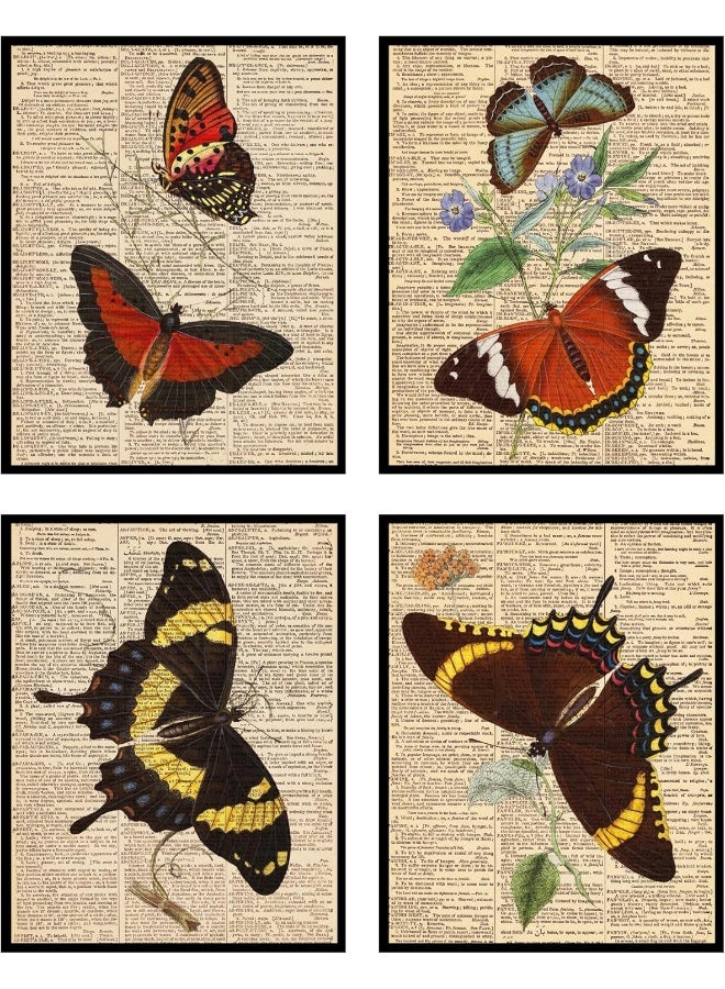 Insire Dark Academia Room Decor Vintage Butterfly Wall Art - Set of 4 (8x10") - Image 1