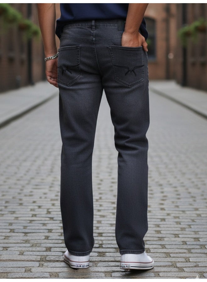 RIGO Charcoal Stretchable Straight Fit Jeans for Men - Image 2