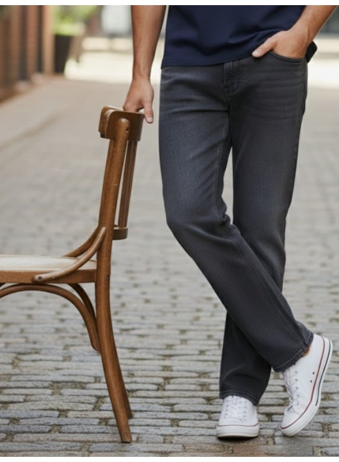 RIGO Charcoal Stretchable Straight Fit Jeans for Men - Image 1