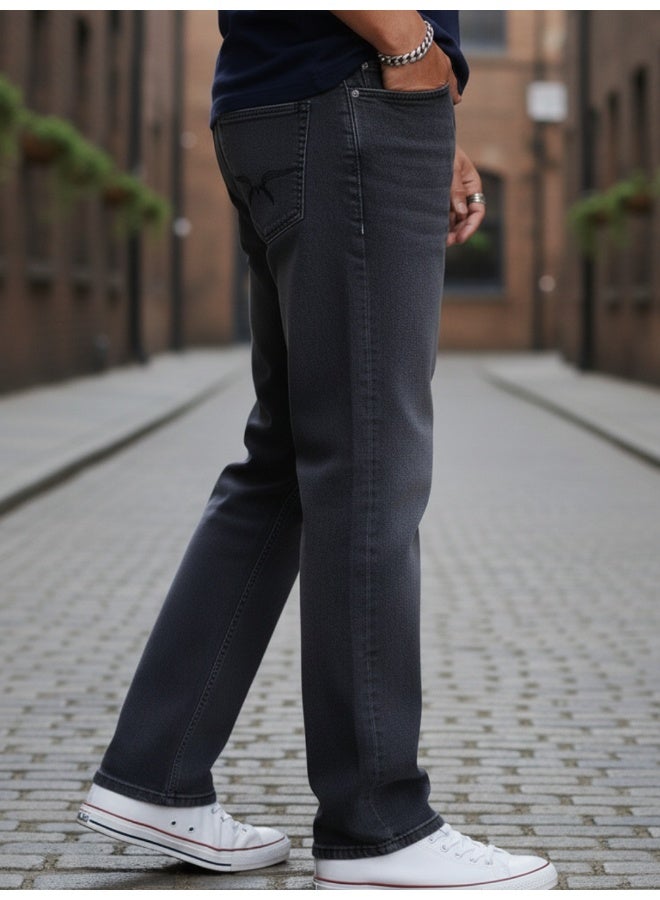 RIGO Charcoal Stretchable Straight Fit Jeans for Men - Image 3
