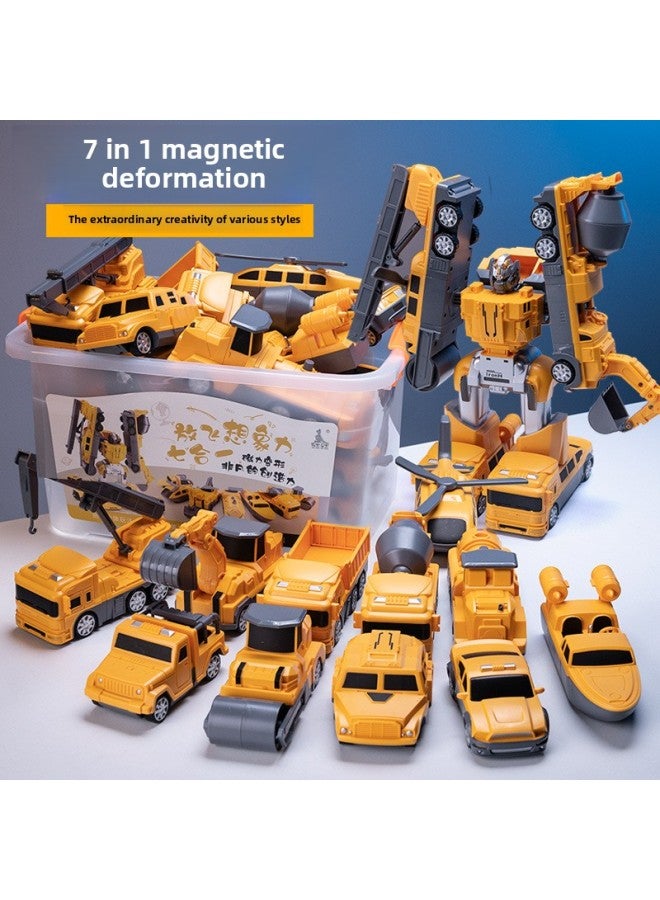Deformable Magnet Engineering Car Fit Children's Magnetic Building Blocks Assembled Educational Brain-moving Parent-child Toy Boy Gift-Color:Engineering Series [8-piece Set]-Specifications:Box  - Image 2