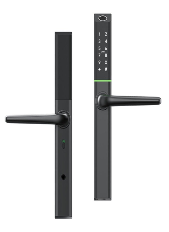 areb - Arib Smart Lock with Slim Black Design 30 * 85 offers 5 unlocking methods Fingerprint PIN Code App RFID Card and Emergency Key It features automatic locking and anti theft security Suitable for home and office use - Image 1