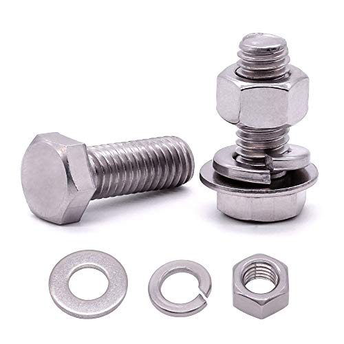 EASTLO (10 Sets) M6-1.0 x 16mm Hex Bolt Kit, 304 Stainless Steel (18-8), Includes Hexagon Head Screws and Nuts, Flat & Lock Washers, Full Coarse Thread, for Machinery, Automotive, DIY - Image 4