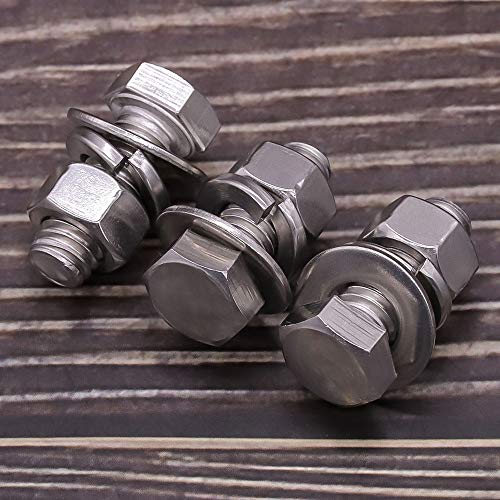 EASTLO (10 Sets) M6-1.0 x 16mm Hex Bolt Kit, 304 Stainless Steel (18-8), Includes Hexagon Head Screws and Nuts, Flat & Lock Washers, Full Coarse Thread, for Machinery, Automotive, DIY - Image 2